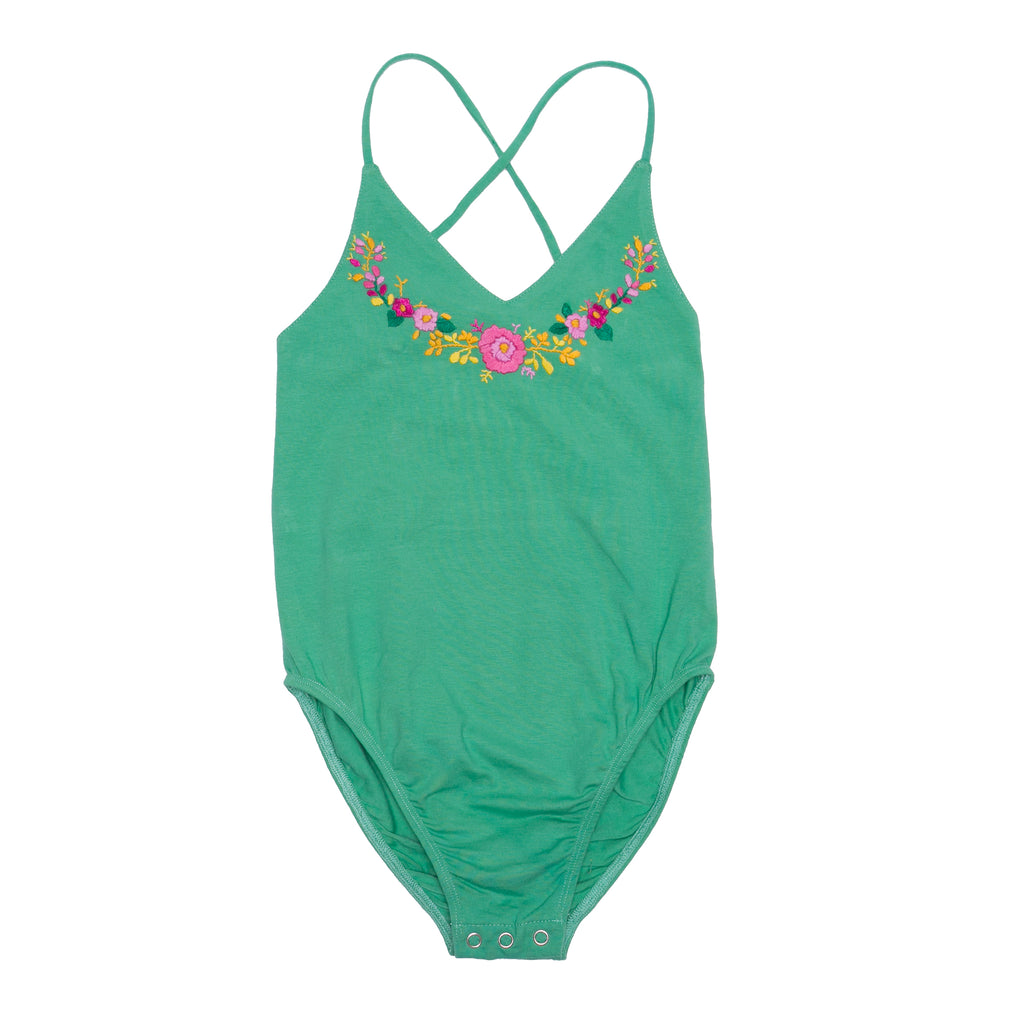 Coco & Ginger Honey leotard emerald with hand embroidery