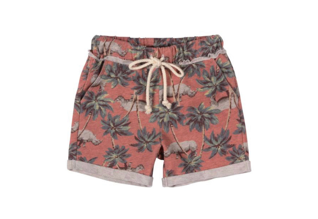paper wings cuff trackie shorts - red jungle rhino