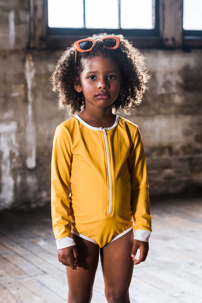 rock your baby - mustard lucille - l/s one-piece bathers