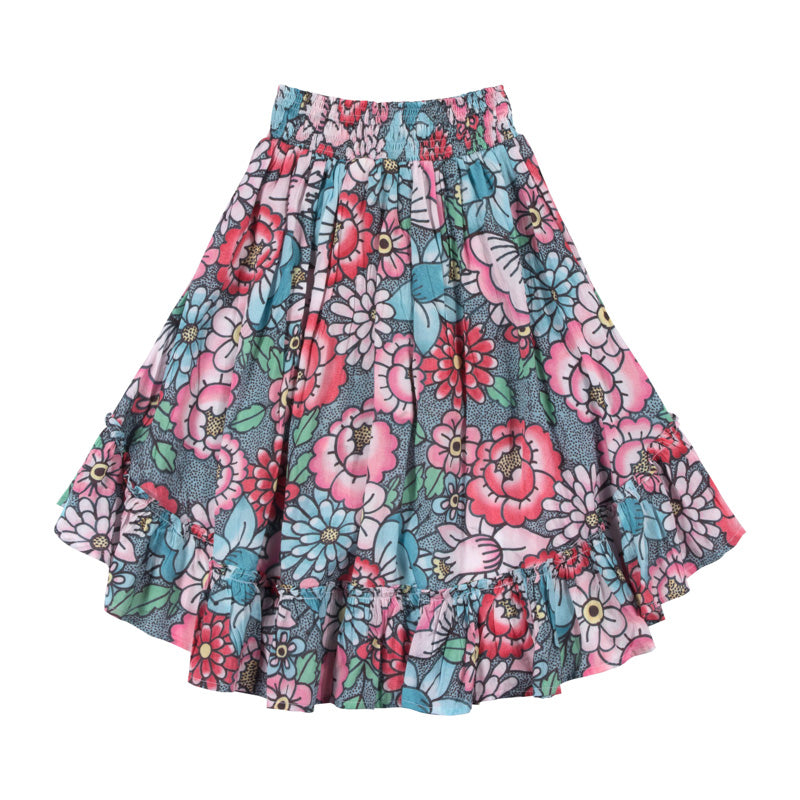 paper wings shirred hilo skirt - tattoo flowers