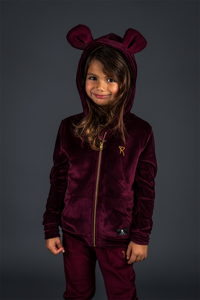 rock your kid velvet hoodie - plum