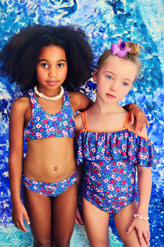 Coco and Ginger- COVE One Piece w/ frill- azure gypsy flowers