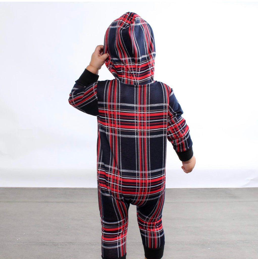 TINY TRIBE CHECK HOODED ROMPER