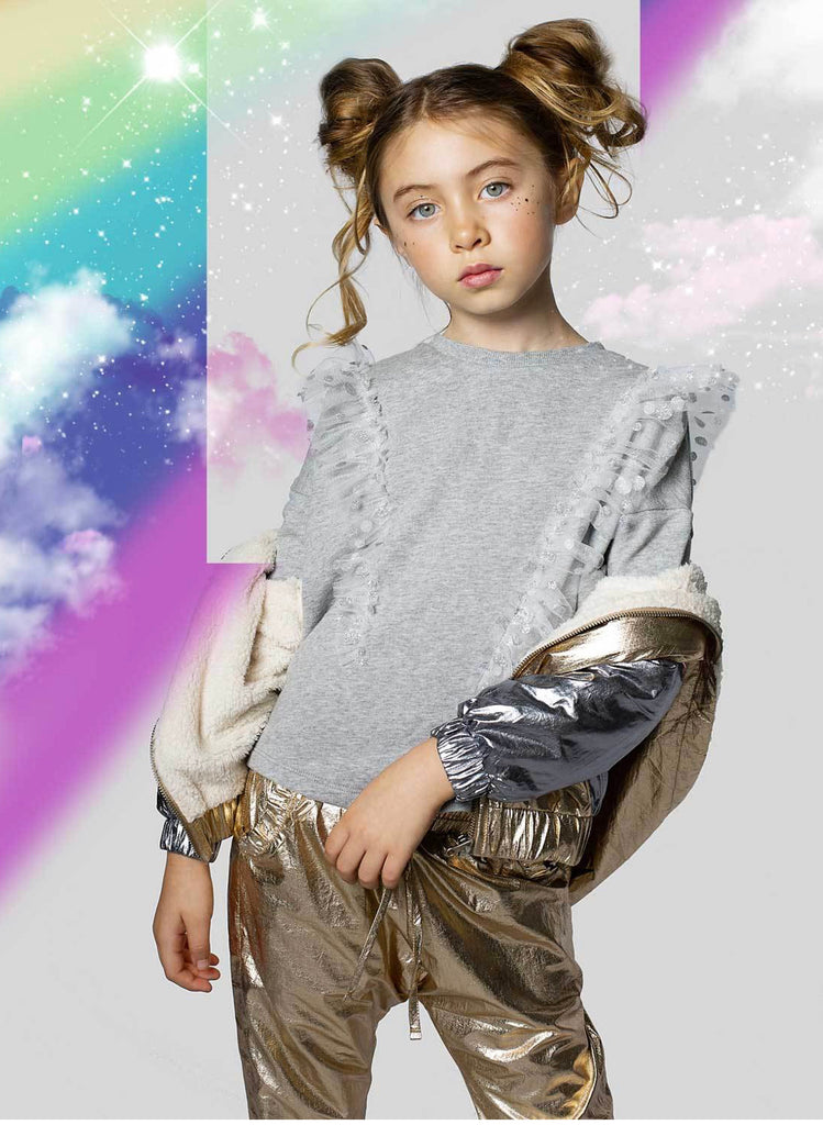 Paper wings frilled sweater - spot mesh